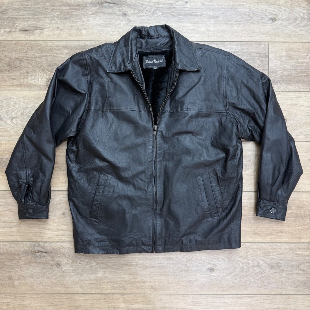 Michael Michelle Mens Black Genuine Leather Jacket Removable Faux Fur Liner XL